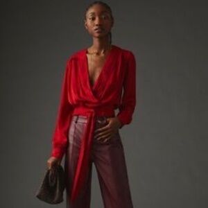 Anthropologie Tie Front Blouse in Raspberry